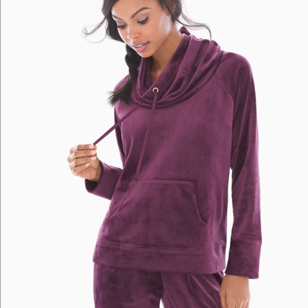 SOMA velour velvet plush funnel neck drawstring pullover lounge sweatshirt